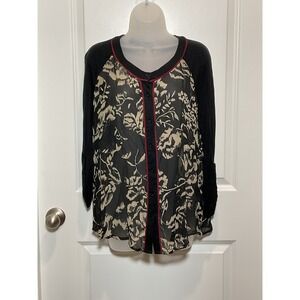 Charming Charlies Floral Sheer Button Up Long Sleeve Blouse Women's Size L